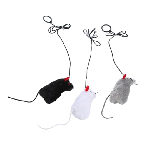 UKCOCO 3 Stück Interaktives Katzenspielzeug Plüschmaus mit Geräusch und Zugring für Katzen Fördert Bewegung und Spielspaß für Kätzchen Zufällige Farbe Zufällige Farbe von UKCOCO
