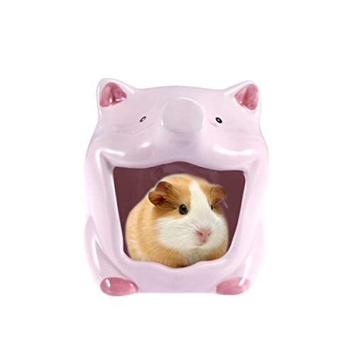 Bath Toys Cool Hamster Houses, Ceramic Hamster Hideout Hamster Summer House Hamster Ceramic House Cartoon Pig Shape Ceramic Cooling Sleeping for Hamsters and Gerbils Bath Toy von UKCOCO