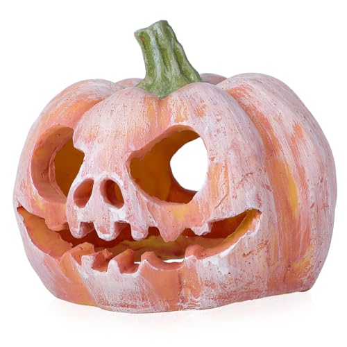 UKCOCO Halloween Kürbis Fischhöhle aus Umweltfreundlichem Harz Aquarium Versteck und Dekoration Stabiles Unterwasser für Garnelen und Fische Geeignet für Aquariengrößen von UKCOCO