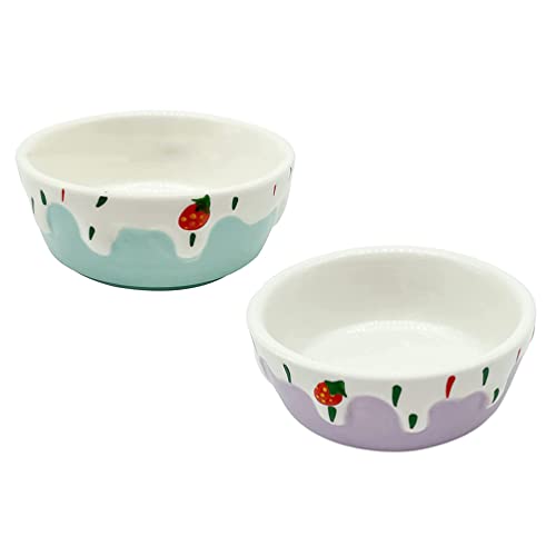 UKCOCO Keramik Hamster Keramikschüssel 2 Hamster Schüssel Guinea Pig Food Bowl Cartoon Strawberry Hamster Fütterungsschüssel Tierschüssel Wasserschüssel für Hamster Guinea Schüssel Keramik Schüssel von UKCOCO