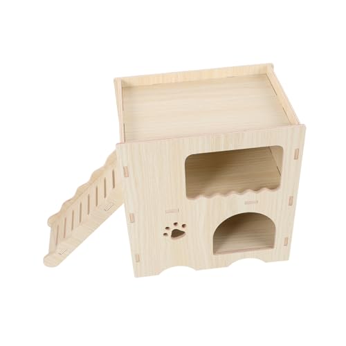 UKCOCO Hamster Massivholzhaus versteckt Häuser Hamsterhaus Klettern Haustier schlafhaus kleines Tiernesthaus Versteck für kleine Haustiere Heimtierbedarf Beige von UKCOCO