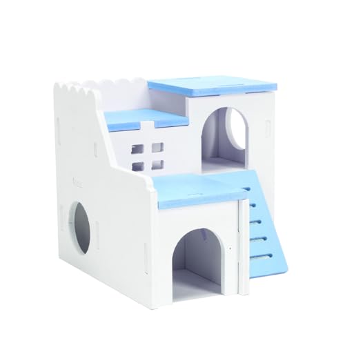 UKCOCO Holz Hamster Haus Doppel Schicht Schlafen Spielen Sicheres Haustierhaus für Hamster als Spielzeug Rückzugsort aus Holz für Kleine Tiere Geeignet von UKCOCO