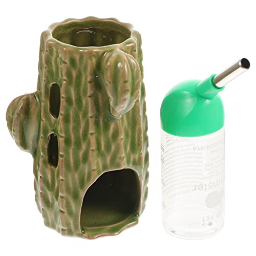 UKCOCO Hamsterwasserflasche: 80 Ml/2. 7 Oz Tropffreie Kleintier-Wasserflasche Mit Kaktus-Keramikbasis Für Meerschweinchen-Frettchen von UKCOCO
