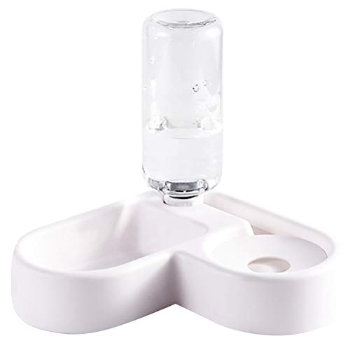 UKCOCO Haustierzubehör Creative Corner Shape Pet Feeder Bowl Kunststoff- Doppelschalen mit 500 ml automatischer Wasserspenderflasche Anti- Slid- Feeder Haushalts- Haustierbedarf (weiß) von UKCOCO