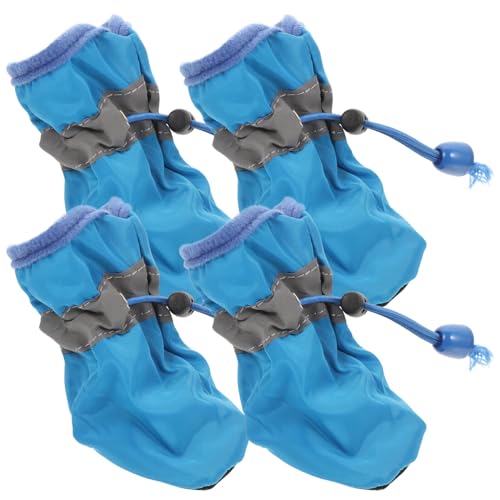 UKCOCO Outdoor-Socken für Hunde, Hundeschuhe und Pfotenschutz, Hundeschuhe mit Anti-Sohle, Welpen-Stiefel mit verstellbarem Kordelzug für kleine Hunde, Größe M, 4 Stück (blau) von UKCOCO