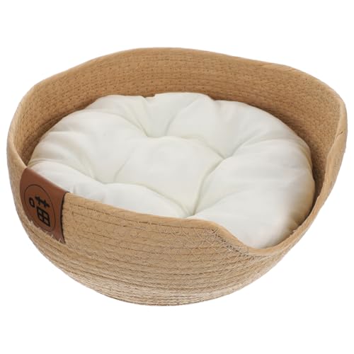 Katzenbett aus Strohgeflecht: kleines Katzenbett für den Innenbereich, rundes Katzenbett aus Stroh mit abnehmbarem Polster, atmungsaktives Haustierbett, vier Jahreszeiten, universell für kleine Katzen Katzenbett aus Strohgeflecht: kleines Katzenbett für den Innenbereich, rundes Katzenbett aus Stroh mit abnehmbarem Polster, atmungsaktives Haustierbett, vier Jahreszeiten, universell für kleine Katzen von UKCOCO