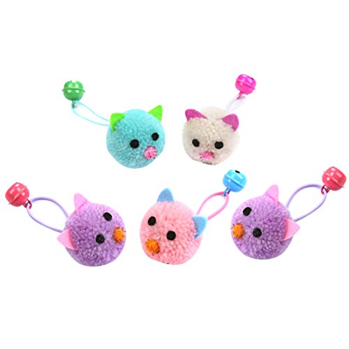 UKCOCO Katzenspielzeug 5 Stück Entzückende Plüschkugel Molar Spielzeug Maus Kopf Katze Spielen Requisiten Katze Teaser Bell Sound Spielzeug (zufällige Farbe) von UKCOCO