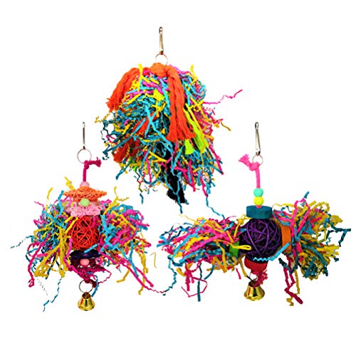 UKCOCO Papageien-Futter-Spielzeug, 3 Stück, Bunte Seide, Papageien-Kaublöcke, Werkzeug, Papageienkäfig, Zubehör für Dekoration (zufällige Farbe) von UKCOCO