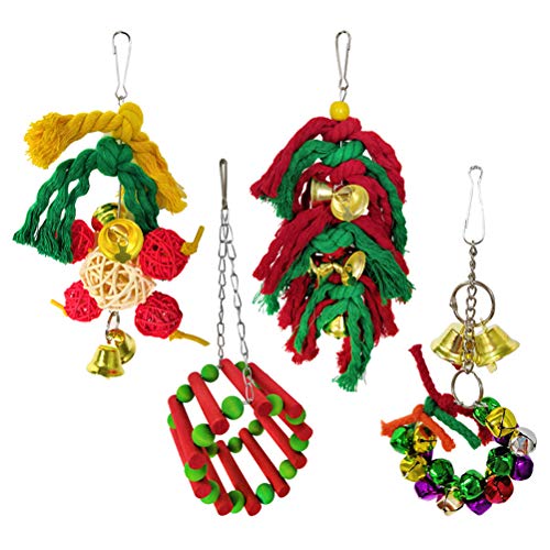 4 Stück Spielzeug für Sittiche Papageienbissspielzeug Nymphensittich-Spielzeug Spielzeuge Papageienspielzeug zum Aufhängen Papagei-Seil-Spielzeug Weihnachten schmücken Bambus von UKCOCO