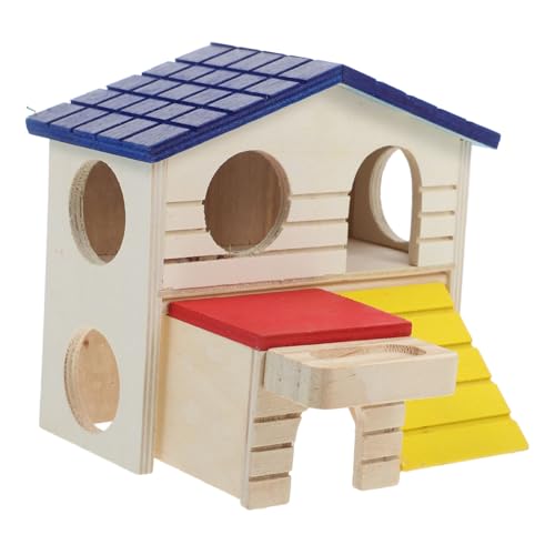 UKCOCO Hamsterhaus Aus Holz Für Käfig Zweistöckige Struktur Mit Dach Spielplatz Für Kleine Haustiere Leicht Zu Reinigen Und Zusammenbauen von UKCOCO