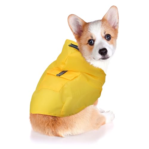 UKCOCO Regenmantel für Haustiere Warm Mantel Hund Regenmäntel für Hunde wasserdicht Regenmantel mit Kapuze für Hunde züchten Leicht Regenjacke für Hund Haustierregenjacke Polyester Gelb von UKCOCO