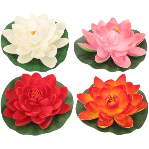 UKCOCO Schwimmender Künstlicher Lotus Für Teich: 17 cm/6.68 Zoll Realistisches Lotusblatt Aus Kunststoff – Teichdekoration Für Gärten Pools Schwimmbäder Aquarien 4 Stück von UKCOCO