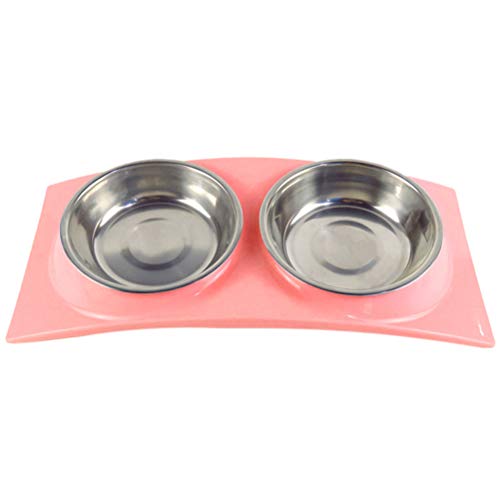 UKCOCO Trinkbrunnen Auslaufsicher Pet Doppel Schüssel Edelstahl Pet Wasser Futterautomat Dual Futternapf für Hundewelpen (Pink) von UKCOCO