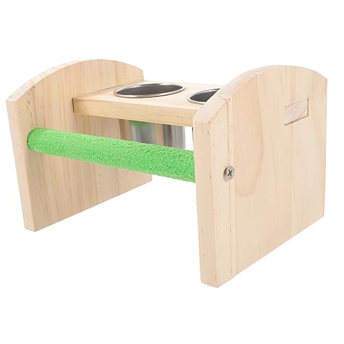 UKCOCO Tabletop Papageienstand Mit Futterbehälter Robuste Holz Und Edelstahl-Konstruktion Für Vogeltraining Spiel Und Fütterung Für Kleine Papageien Und Sittiche von UKCOCO