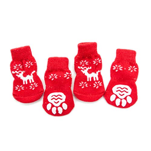 UKCOCO 8st Haustiersocken Weihnachtssocken Für Hunde Warme Socken Für Haustier Weihnachtsstrümpfe Für Haustiere Hundesocken Für Mittelgroße Hunde Welpensocken Der Hund Rot Warmer Gürtel von UKCOCO