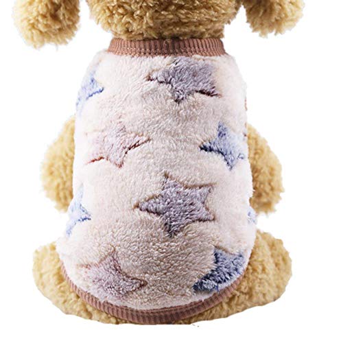 UKKD Hundemantel Weicher Fleece Hund Overall Winter-Hunde-Bekleidung Pyjamas Für Kleine Welpen Coat Hundemode Hundehoodie Kleidung,Beige Stern Stern Weste,M von UKKD
