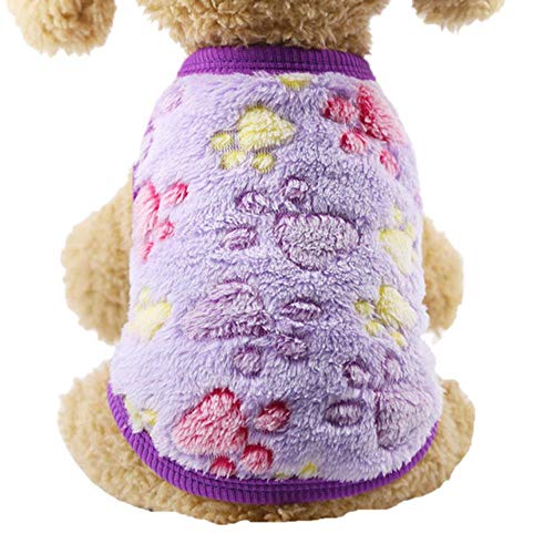 UKKD Hundemantel Weicher Fleece Hund Overall Winter-Hunde-Bekleidung Pyjamas Für Kleine Welpen Coat Hundemode Hundehoodie Kleidung,Lila Paw Weste,L von UKKD