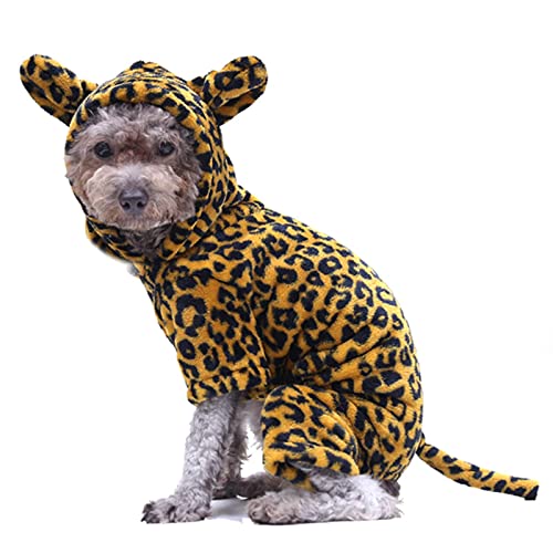 UKKO Hundemantel Haustier Weihnachtskleidung Hund Mantel Mantel Hoodie Warme Hund Jumpsuit Nette Dinosaurier Kostüm Kleines Und Mittleres Hund Kostüm-Cheetah,L von UKKO