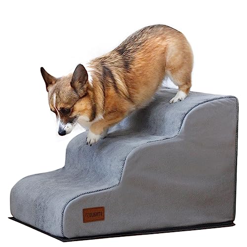 Hundetreppe aus Schaumstoff, 3 Ebenen, hohe Dichte, rutschfest, tragbare Rampentreppe für Outdoor-Haustiertreppe für Couch, Sofa und Hochbett Klettern von ULIGOTA