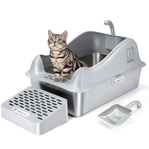ULIGOTA Katzentoilette aus Edelstahl mit abnehmbarem Gehäuse, 31 cm hohe Seiten, extra große Edelstahl-Katzentoilette mit Streuschaufel und Fußteil, antihaftbeschichtet und nimmt keine Gerüche auf ULIGOTA Katzentoilette aus Edelstahl mit abnehmbarem Gehäuse, 31 cm hohe Seiten, extra große Edelstahl-Katzentoilette mit Streuschaufel und Fußteil, antihaftbeschichtet und nimmt keine Gerüche auf von ULIGOTA