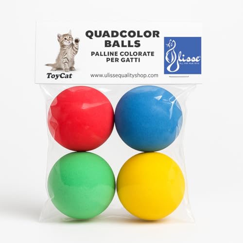 ULISSE® ToyCat Quadcolor Balls – Weiche und elastische Bälle für Katzen, interaktives Spiel, bunt, 4 Stück, prallend und langlebig, gegen Langeweile für erwachsene Katzen und Katzen von ULISSE