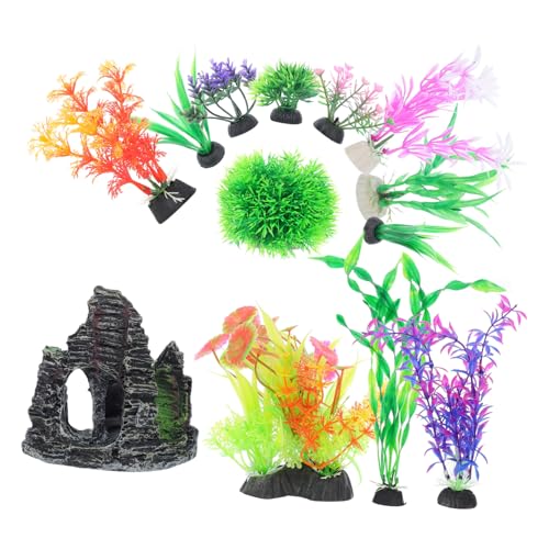 ULTECHNOVO 13stücke Aquarienpflanzen-Set Mit Kunstpflanzen Und Felsdekoration Inklusive Höhle Und Felsen Für Kleine Aquarien Natürliche Dekoration Für Süß- Und Meerwasser von ULTECHNOVO
