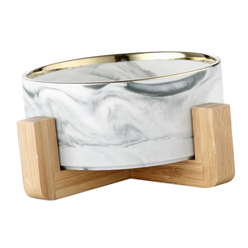 ULTECHNOVO 1Satz Nordic Style Katzenfutterschale Marmormuster Haustierschalen mit Holzständer Vielseitig Einsetzbar für Futter und Wasser für Katzen und Kleine Hunde von ULTECHNOVO
