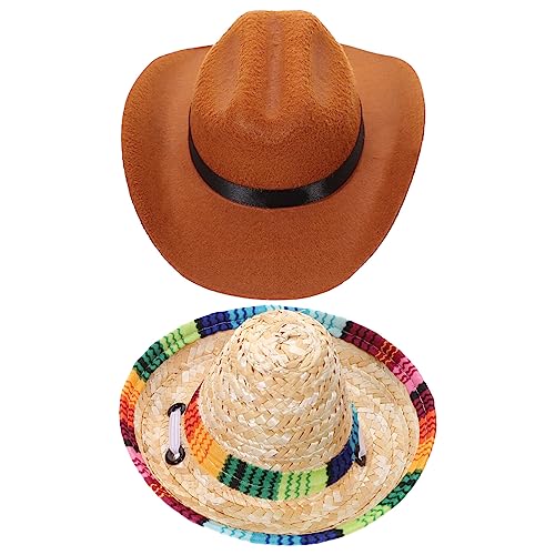 ULTECHNOVO 2 x Haustierhüte, brauner Cowboyhut und Mexiko-Sombrero-Hut für Hund, Katze, Haustierkostüm, Hut für Halloween, Party-Dekorationen, Foto-Requisiten, Zubehör ULTECHNOVO 2 x Haustierhüte, brauner Cowboyhut und Mexiko-Sombrero-Hut für Hund, Katze, Haustierkostüm, Hut für Halloween, Party-Dekorationen, Foto-Requisiten, Zubehör von ULTECHNOVO