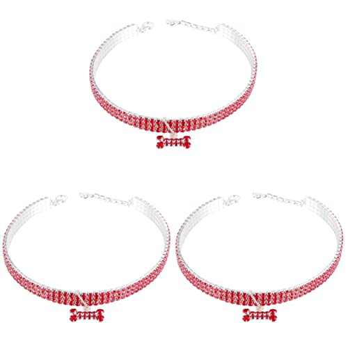 ULTECHNOVO 3 Stücke Diamant Welpe für Halskette Ring Hundeknochen Rot Katzen Stachelige Katze Mini Luxus Kätzchen Kragen ädchen Rote Form Blendend Hunde Größe Hals Verstellbar von ULTECHNOVO
