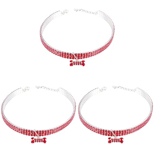 ULTECHNOVO 3 Stücke Diamant Welpe für Halskette Ring Hundeknochen Rot Katzen Stachelige Katze Mini Luxus Kätzchen Kragen Mädchen Rote Form Blendend M Hunde Größe Hals Verstellbar von ULTECHNOVO