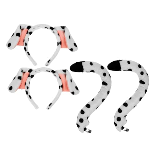 ULTECHNOVO 4 Stück Welpenkopfschmuckset Hundekostüm Welpenohren Stirnband Mit Hundeohren Hundekostüm Halloween Dalmatiner Hundeohren Stirnband Dalmatinerkostüm Für Damen Kurzer Plüsch von ULTECHNOVO