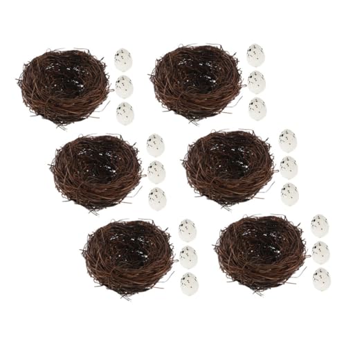 ULTECHNOVO 6Er-Set Handgewebtes Rattan Vogelnest mit Realistischen Kunst Eiern Langlebige Garten und Balkon Deko Naturinspiriert für und Weihnachtsbaum Aufhängung Handgefertigte Party und von ULTECHNOVO