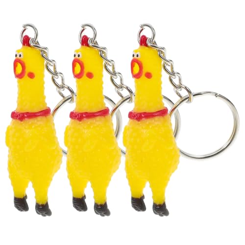 ULTECHNOVO Chicken Keychain Schreien Hühnchen Schlüsselbund Mini Gummi Squeeze Schreien Hühnchenschlüsselkettenquietschen Hühnchen- Anhänger für Taschenschlüssel Telefone 3 Pack von ULTECHNOVO