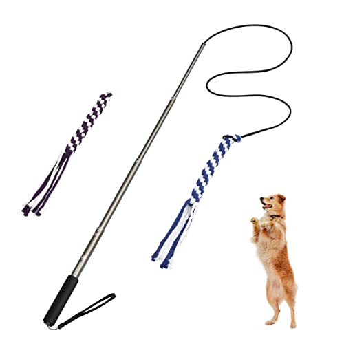 ULTECHNOVO Hund Ausziehbarer Teaser-Zauberstab Pet Stick Pole Interaktives Lustiges Spielzeug Welpe Jagt Mit 2 Seilen Für Trainingsübungen von ULTECHNOVO
