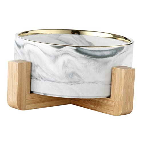 ULTECHNOVO Nordic Style Futter und Wassernapf im Marmor Design mit Holzständer für Katzen und Kleine Hunde Leicht zu Reinigen Ergonomisch für Bequemes Fressen von ULTECHNOVO