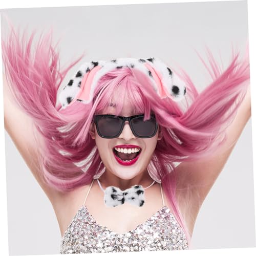 ULTECHNOVO Plüsch Teiliges Hundekostüm mit Geflecktem Ohrhaarband Passendem und Fliege Weiche Cosplay Accessoires für Halloween Kostümparty und Bühnenauftritte von ULTECHNOVO