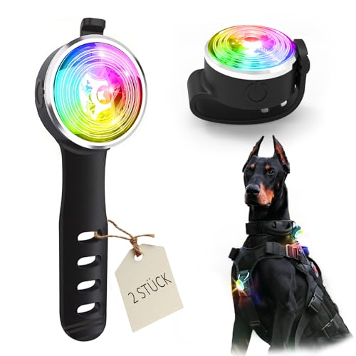 UMIONE Wiederaufladbares LED-Hundelicht, 8 Farben, Wasserdichtigkeit IP66, mit Sicherheits-Silikonband, für Hunde/Katzen, 2er-Pack (Geschenkbox) von UMIONE