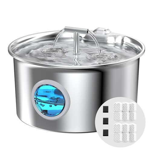Katzenbrunnen Edelstahl Katzen Trinkbrunnen: Trinkbrunnen für Katze - 2.6L leiser Katzenbrunnen für Katzen - mit 6 Kohlefilters + 3 Schwämmes - Wasserstandsfenster mit LED-Beleuchtung Katzenbrunnen Edelstahl Katzen Trinkbrunnen: Trinkbrunnen für Katze - 2.6L leiser Katzenbrunnen für Katzen - mit 6 Kohlefilters + 3 Schwämmes - Wasserstandsfenster mit LED-Beleuchtung von UMOCUOY