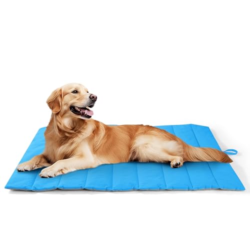 UNIKOME Hundedecke für Unterwegs 110 x 68 cm, rutschfeste Antistatische und Langlebige Hundematte, Waschbar Hundekissen Grosse Hunde, Reisebett Hund für Reise Camping Outdoor,(Blau+Grau) von UNIKOME