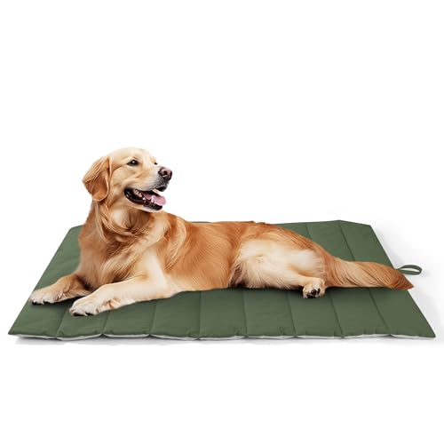 UNIKOME Hundedecke für Unterwegs 110 x 68 cm, rutschfeste Antistatische und Langlebige Hundematte, Waschbar Hundekissen Grosse Hunde, Reisebett Hund für Reise Camping Outdoor,(Grün + Grau) von UNIKOME