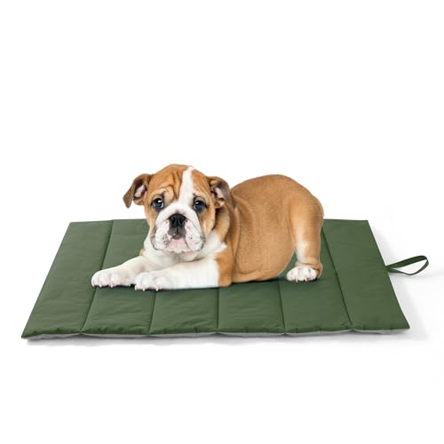UNIKOME Hundedecke für Unterwegs 76 x 48 cm, rutschfeste Antistatische und Langlebige Hundematte, Hundekissen Waschbar Mittelgroße und Kleine Hunde, Reisebett Hund für Reise Outdoor,(Grün+Grau) von UNIKOME
