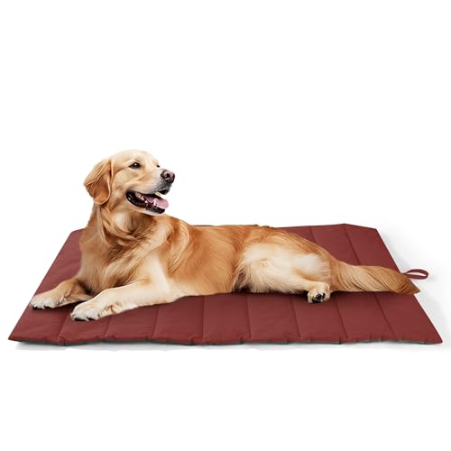 UNIKOME Hundedecke für Unterwegs 110 x 68 cm, rutschfeste Antistatische und Langlebige Hundematte, Waschbar Hundekissen Grosse Hunde, Reisebett Hund für Reise Camping Outdoor,(Rot braun+grün) von UNIKOME