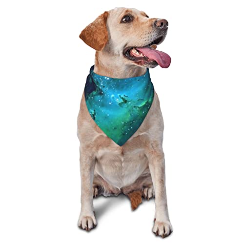 Galaxy Grün bedrucktes Dreieck Bandana Verstellbarer Haustier Schal Waschbares Halstuch für kleine, mittelgroße und große Hunde Katzen von UNIOND