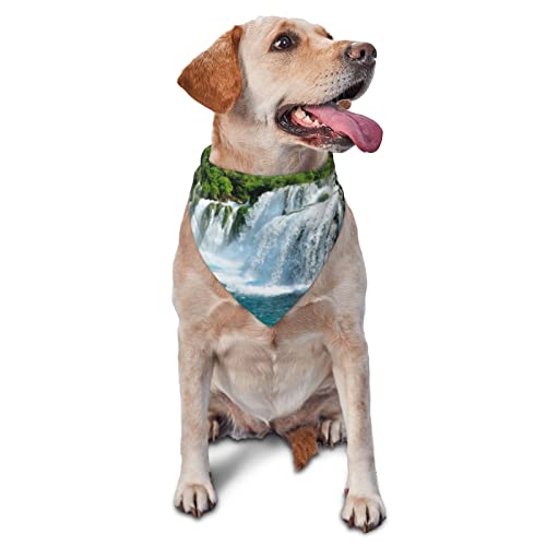 Green Trees Mountain River Bedrucktes Dreieck Bandana Verstellbarer Haustier Schal Waschbares Halstuch für kleine, mittelgroße und große Hunde Katzen von UNIOND