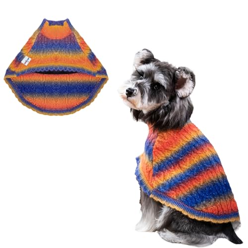 UNIPUP Regenbogen Mohair Hund Pullover Umhang, kaltes Wetter Mantel Hundejacke für kleine Hunde, klassischer Rollkragen Dicke Welpen Kleidung mit Leine Loch DS94XL von UNIPUP