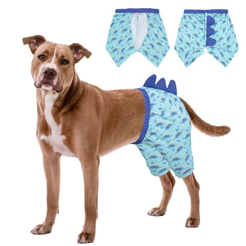 UNIPUP U-DST02L Hunde-Badehose für große Hunde – gemütliche Shorts mit verstellbarem Bund, UV-Schutz, Dinosaurier-Horn-Design, Bikini-Badeanzüge für Pool, Strand und Spielen im Freien von UNIPUP
