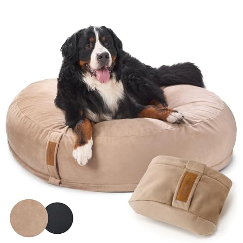 UNIQBED VierbeinWelt Premium Orthopädisches Hundebett für große, mittelgroße & kleine Hunde [Waschbar & Abnehmbarer Bezug] (Beige, [XXL] Ø125 x Höhe 34 cm) von UNIQBED