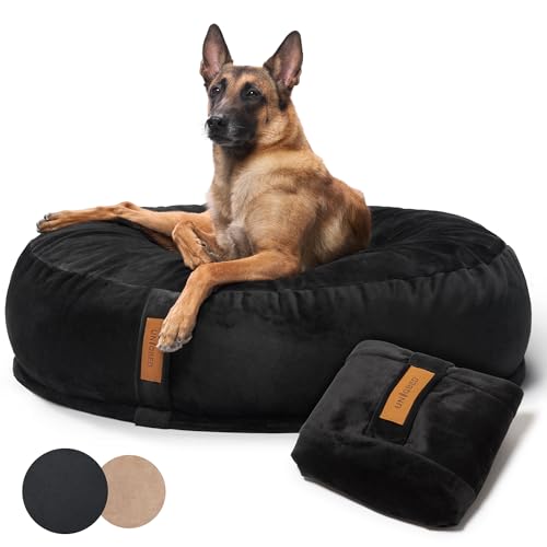 UNIQBED VierbeinWelt Premium Orthopädisches Hundebett für große, mittelgroße & kleine Hunde [Waschbar & Abnehmbarer Bezug] (Schwarz, [XL] Ø110 x Höhe 32 cm) von UNIQBED