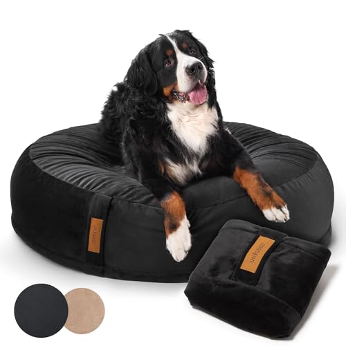 UNIQBED VierbeinWelt Premium Orthopädisches Hundebett für große, mittelgroße & kleine Hunde [Waschbar & Abnehmbarer Bezug] (Schwarz, [XXL] Ø125 x Höhe 34 cm) von UNIQBED