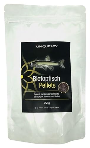 Unique Koi Biotopfisch Pellets 750 g Ø 1,2 - 1,4 mm | BiotopfischFutter Fischfutter Koifutter, Winterfutter, Schwimmfutter, Herbstfutter von UNIQUE KOI